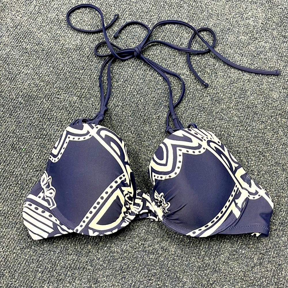 Navy and White Aerie Swim Top 36C